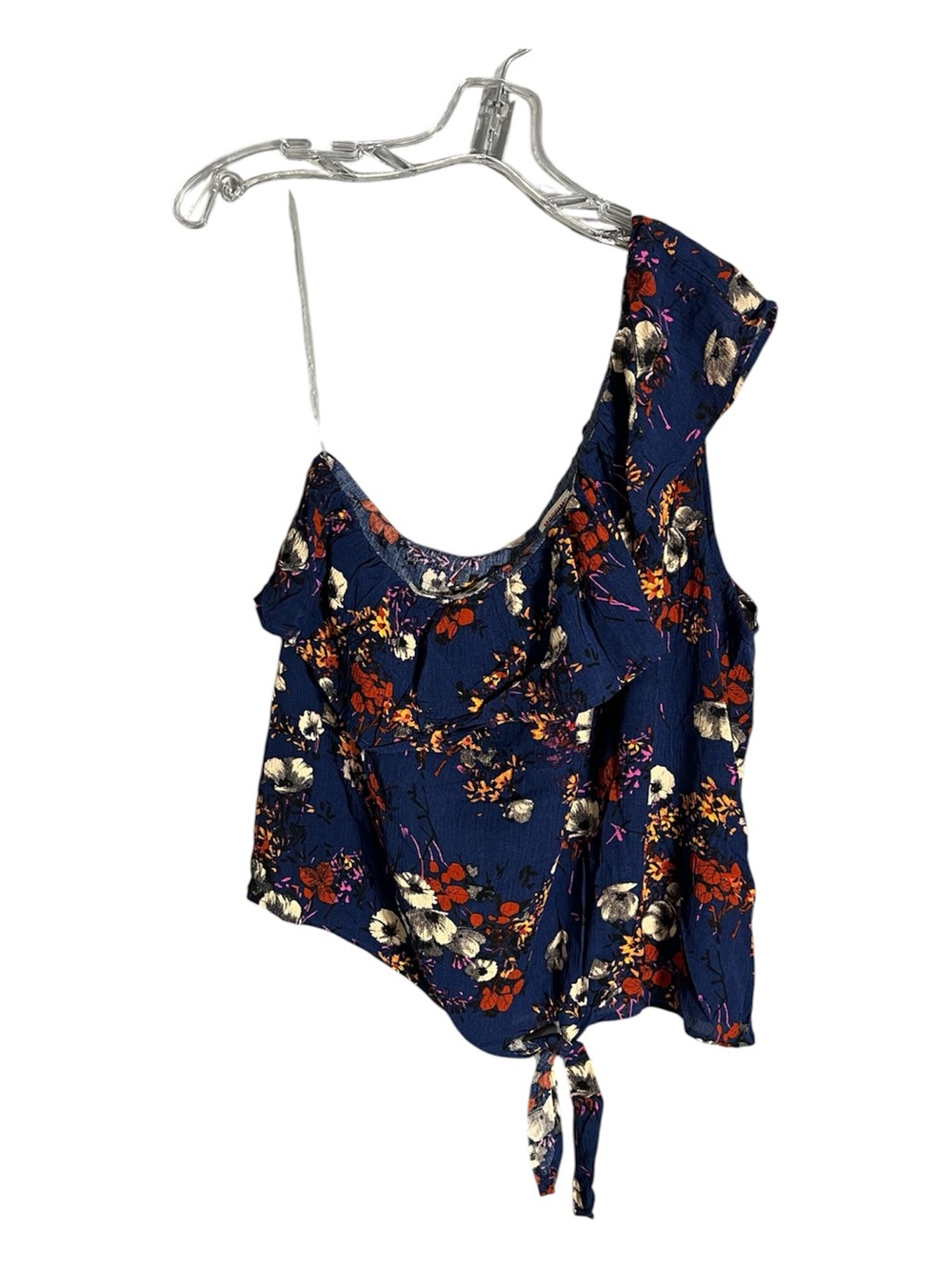 Mossimo Floral One Shoulder Tie Front Tank Top XXL Blue Orange Boho Rayon